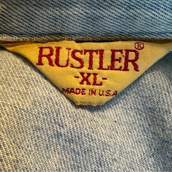 VTG 80’s Rustler Denim Light washed Trucker Jacket Men’s Sz XL USA Distressed - Picture 7 of 8